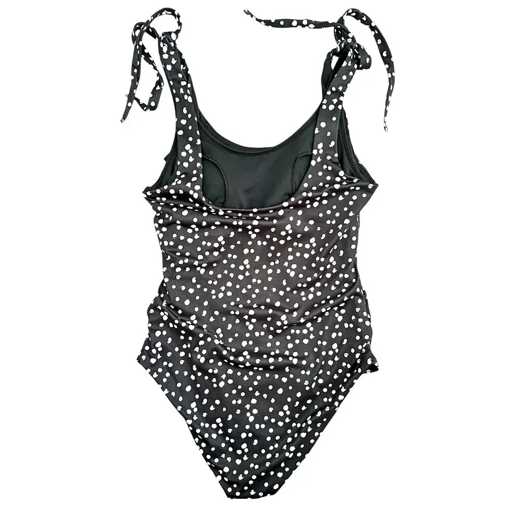 Movemama Ribbed Nursing Swimsuit Black White Scattered Dot One Piece L - Picture 3 of 9